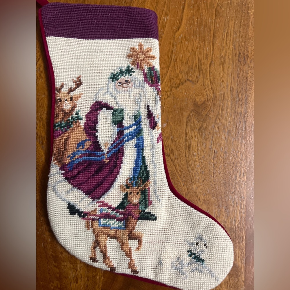 Vintage Christmas Needlepoint Old St. Nick
